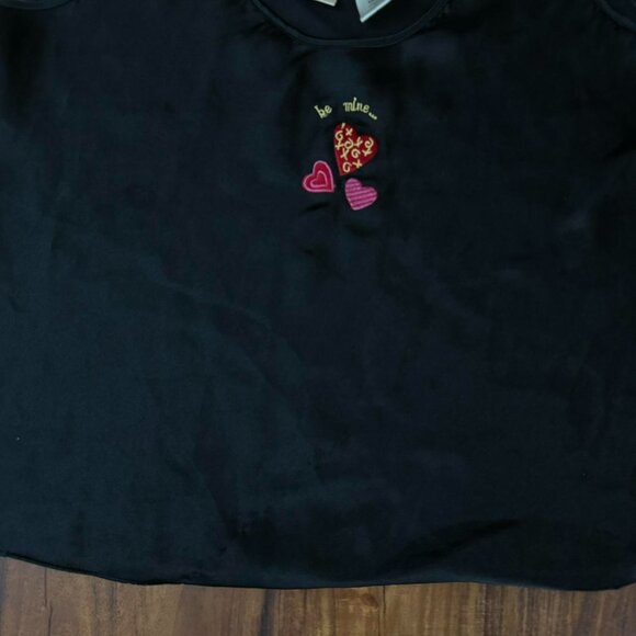 Vintage Black satin tank top Sophia by Delicates with embroidered hearts be mine - Picture 7 of 8